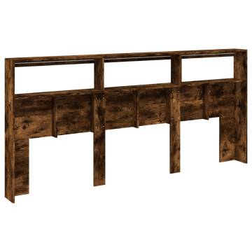 Stylish Headboard Cabinet with LED - Smoked Oak 220x17x102 cm