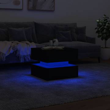 Modern Black Coffee Table with LED Lights - 50x50x40 cm