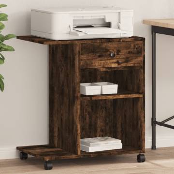 Printer Stand with Wheels in Smoked Oak - Organise Your Workspace