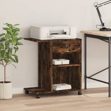 Printer Stand with Wheels in Smoked Oak - Organise Your Workspace