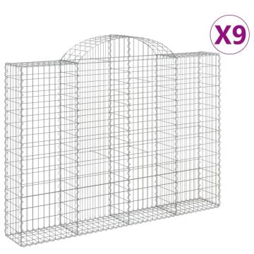 Arched Gabion Baskets 9 pcs | Galvanised Iron Garden Barriers