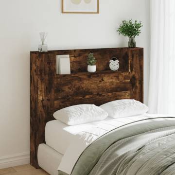 Headboard Cabinet with LED Smoked Oak | Modern Bedroom Storage