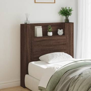 Headboard Cabinet with LED in Brown Oak - Modern Design