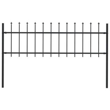 Elegant Black Steel Garden Fence with Spear Top - 1.7x0.6 m