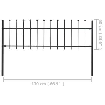 Elegant Black Steel Garden Fence with Spear Top - 1.7x0.6 m