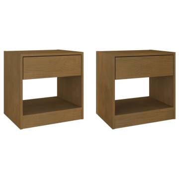 Rustic Honey Brown Bedside Cabinets - 2 pcs Solid Pinewood