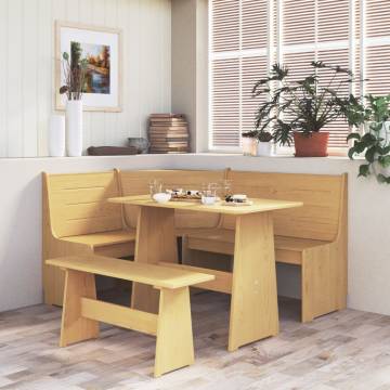 3 Piece Honey Brown Dining Set | Solid Pine Wood Furniture