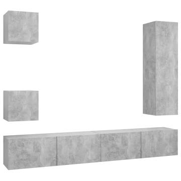 5 Piece TV Cabinet Set - Concrete Grey Engineered Wood