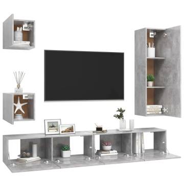 5 Piece TV Cabinet Set - Concrete Grey Engineered Wood