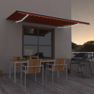 Manual Retractable Awning with LED - 500x300 cm Orange & Brown