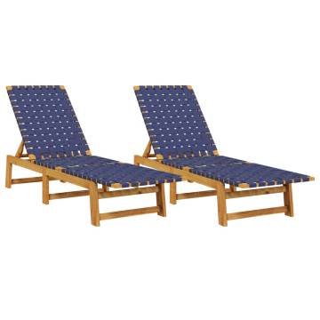 Sun Loungers 2 pcs Dark Blue Solid Wood Acacia & Fabric