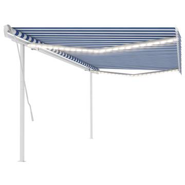 Buy Manual Retractable Awning with LED - Blue & White 5x3 m