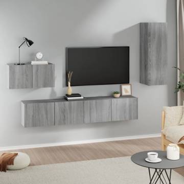 4 Piece Grey Sonoma TV Cabinet Set - Stylish & Practical