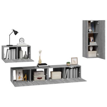 4 Piece Grey Sonoma TV Cabinet Set - Stylish & Practical