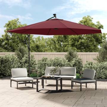 Cantilever Umbrella with LED Lights - Bordeaux Red 350 cm