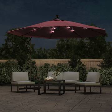 Cantilever Umbrella with LED Lights - Bordeaux Red 350 cm