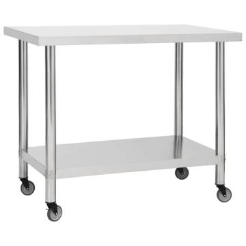 Stainless Steel Kitchen Work Table with Wheels - 100x45 cm