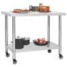 Stainless Steel Kitchen Work Table with Wheels - 100x45 cm