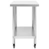 Stainless Steel Kitchen Work Table with Wheels - 100x45 cm