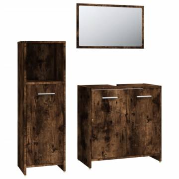 3 Piece Bathroom Furniture Set - Smoked Oak & Engineered Wood