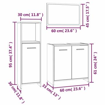 3 Piece Bathroom Furniture Set - Smoked Oak & Engineered Wood