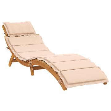 Beige Sun Lounger with Cushion - Solid Acacia Wood | Hipo Market