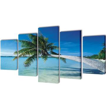 Tropical Canvas Wall Print Set - Sand Beach & Palm Tree