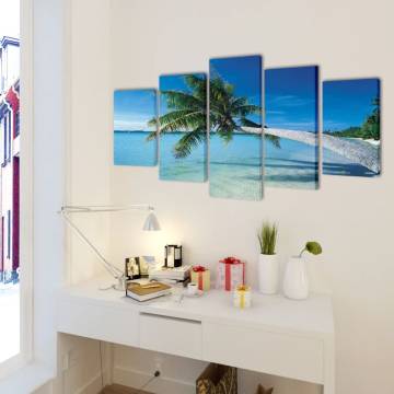 Tropical Canvas Wall Print Set - Sand Beach & Palm Tree