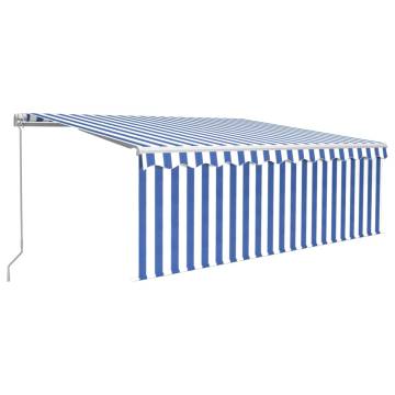 Manual Retractable Awning 4.5x3m - Blue & White with LED