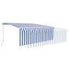 Manual Retractable Awning 4.5x3m - Blue & White with LED