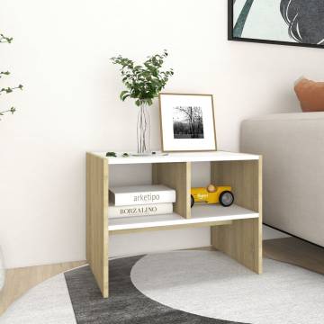 Stylish White & Sonoma Oak Side Table - 60x40x45 cm