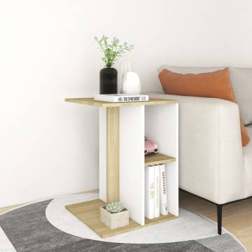 Stylish White & Sonoma Oak Side Table - 60x40x45 cm