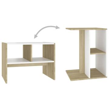 Stylish White & Sonoma Oak Side Table - 60x40x45 cm