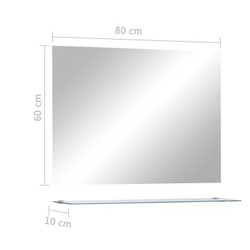 Stylish Wall Mirror with Shelf - 80x60 cm Tempered Glass