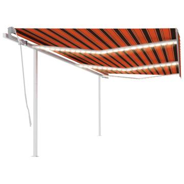 Manual Retractable Awning with LED - 6x3.5m Orange & Brown