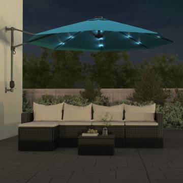 Wall-mounted Parasol with LEDs Sea Blue 290cm | HipoMarket