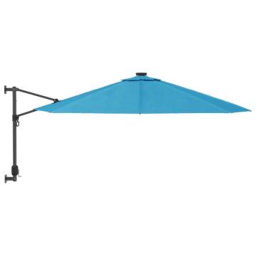 Wall-mounted Parasol with LEDs Sea Blue 290cm | HipoMarket