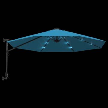 Wall-mounted Parasol with LEDs Sea Blue 290cm | HipoMarket