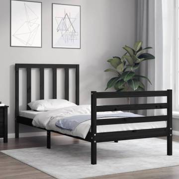 Solid Wood Bed Frame with Headboard - Black 90x200 cm