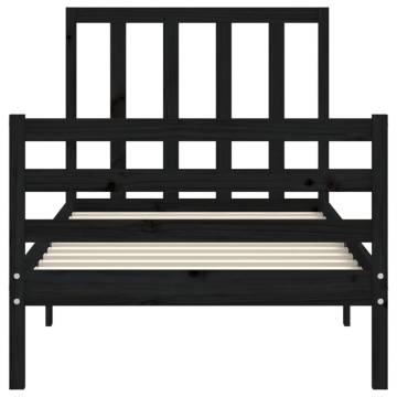 Solid Wood Bed Frame with Headboard - Black 90x200 cm