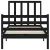 Solid Wood Bed Frame with Headboard - Black 90x200 cm