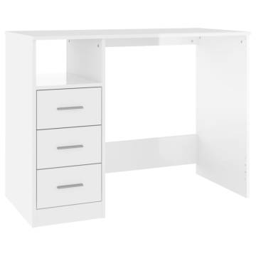 High Gloss White Desk with Drawers - 102x50x76 cm