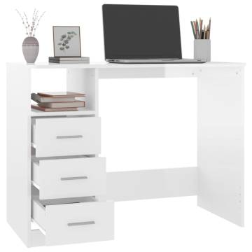 High Gloss White Desk with Drawers - 102x50x76 cm