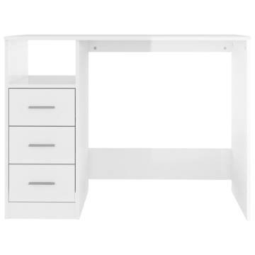 High Gloss White Desk with Drawers - 102x50x76 cm