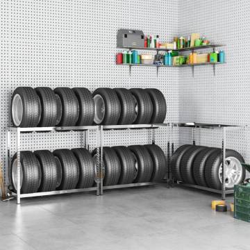 2-Layer Tire Rack Set - Silver Steel Storage Solution | Hipomarket