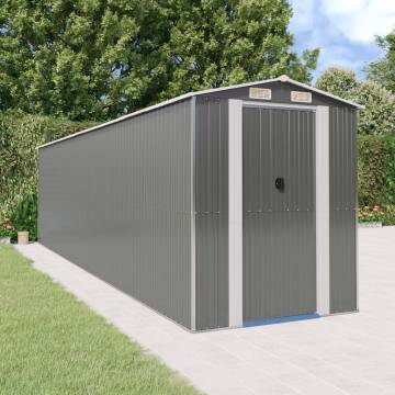 Light Grey Garden Shed - 192x772 cm Galvanised Steel Storage