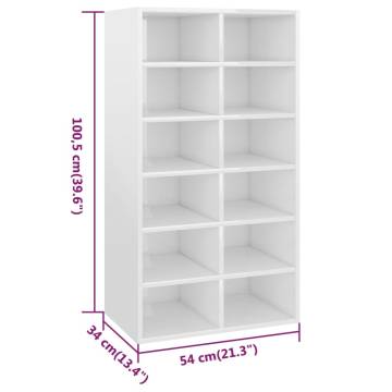 High Gloss White Shoe Rack - 54x34x100.5 cm | HipoMarket