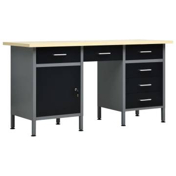 Workbench Black 160x60x85 cm | Durable Steel Workstation