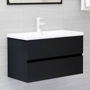 Stylish Sink Cabinet with Built-in Basin - Black Engineered Wood