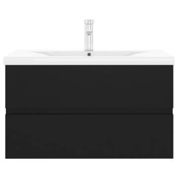 Stylish Sink Cabinet with Built-in Basin - Black Engineered Wood